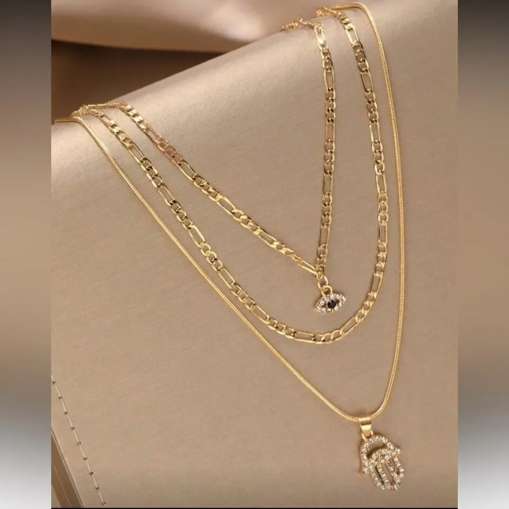 Gold Triple-Layer Hamsa Necklace N1333 - Picture 3 of 5